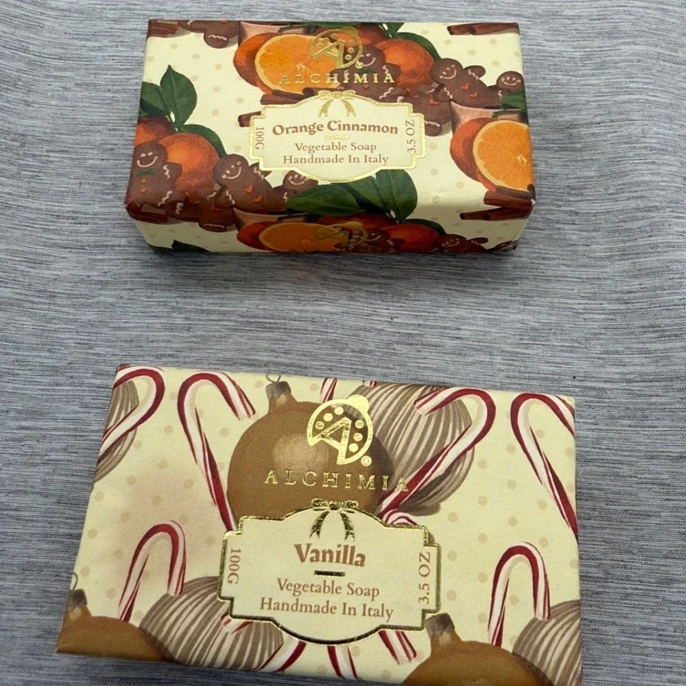 Alchimia Italy Handmade Veg Soap Bar Set Orange Cinnamon & Vanilla 3.5oz x2